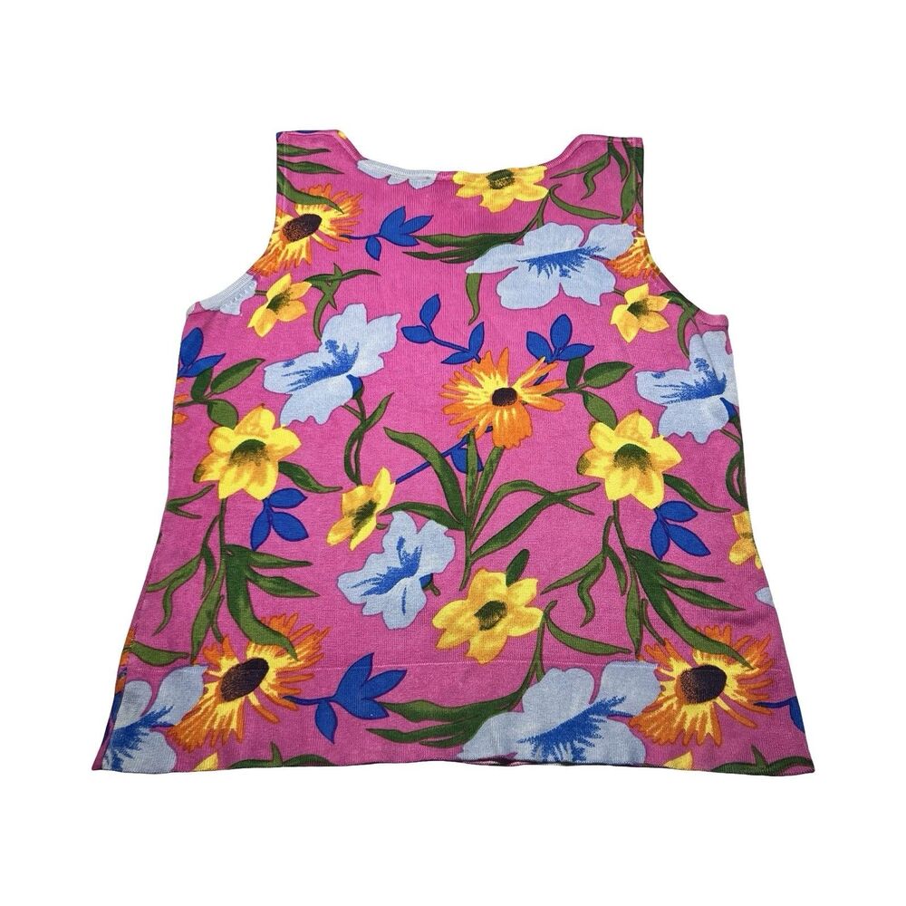 Joseph A. Womens Pink Floral Silk Blend Knit Shell Tank‎ Top Large Scoop Neck